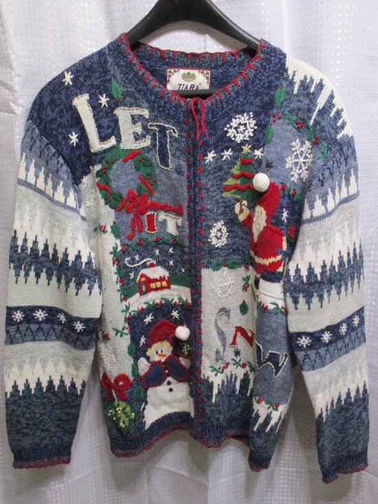 Tiara International Sweaters - Tiara International Women's Embellished 'Let It Snow" Ugly Christmas Sweater  L